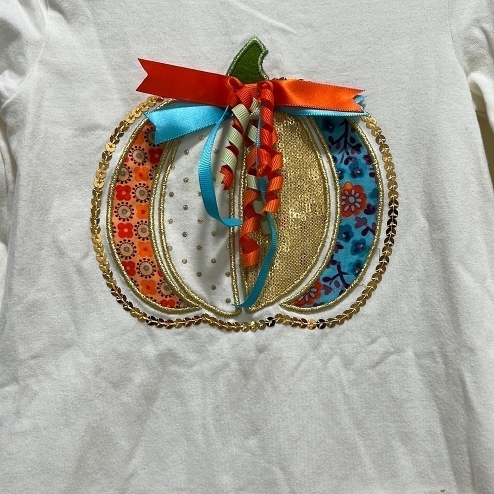 🎃bonnie Jean Thanksgiving LS Embellished Pumpkin Tee 4T - Picture 2 of 10